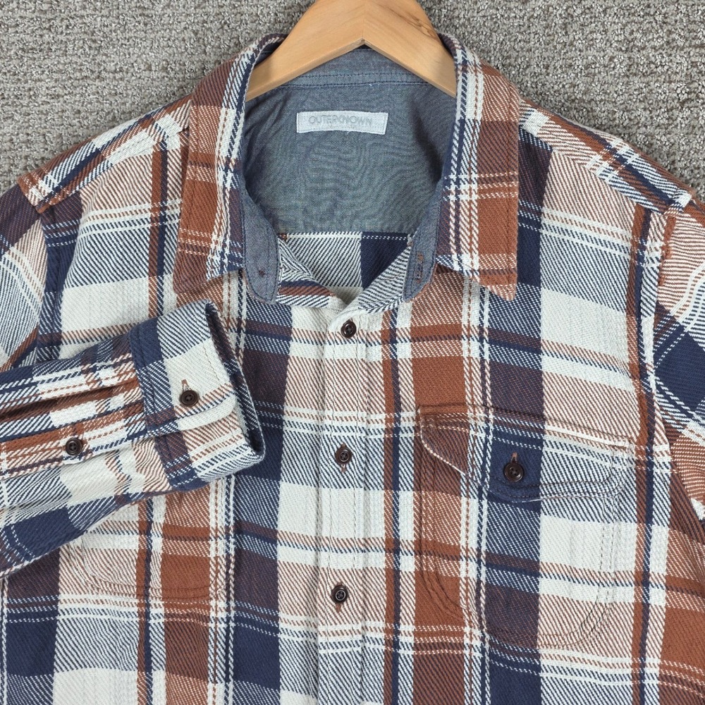 Outerknown Blanket Shirt Mens Size XXL Brown Blue Plaid Heavyweight Flannel